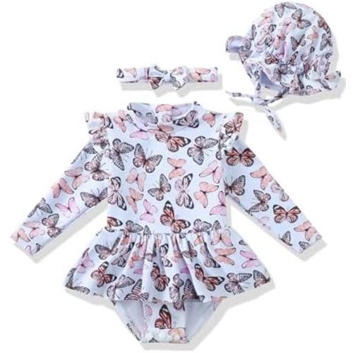 Renotemy Infant Baby Swimsuit Girls Toddler Long Sleeve Bathing Suit 3M-3T