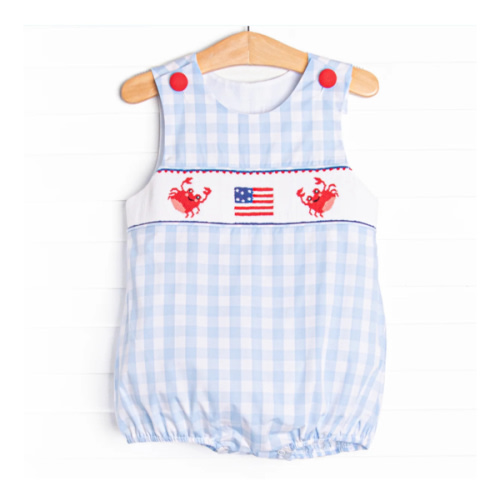 Patriotic Pinchers Smocked Boy Bubble, Blue – Stitchy Fish