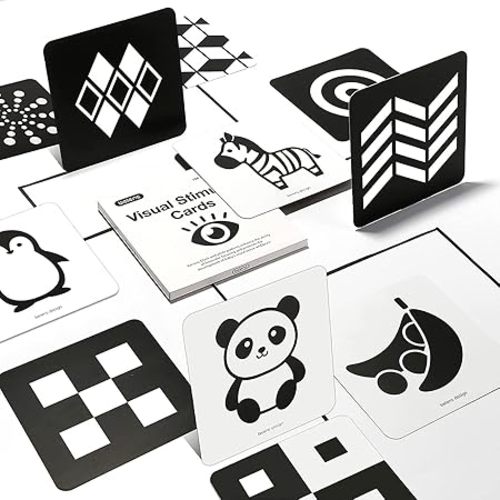 beiens High Contrast Baby Flashcards, Black White Color Newborn Brain Development Toys, Visual Stimulation Learning Activity Cards, Educational Infants Gift (Black & White(for 0-3 Months))