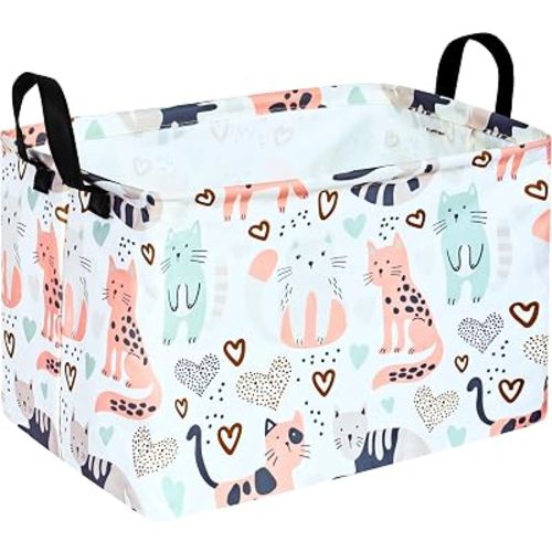 Kid Clothes Storage Basket Gift Shelf Basket Toy Storage Bin, Nursery Basket Organizer Box for With Handles for Room Deco Cat Pattern