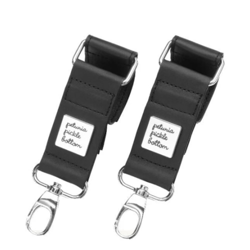 Valet Stroller Clips in Black Leatherette - Silver