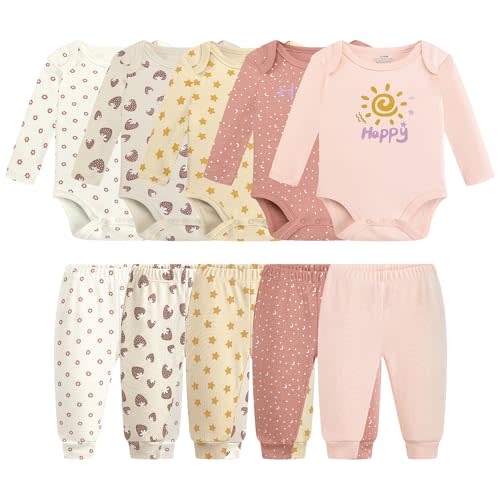 Baby Newborn Layette 10-Piece Clothing Sets Soft Cotton Bodysuits Pants Sets for Baby Boys Girls Toddler Unisex