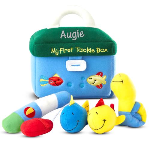Personalized Plush Fishing Toy Set: Embroidered Tackle Box, Soft Play