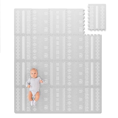 Baby Play Mat for Floor, Foam Play Mat for Babies and Toddlers Infants and Kids Interlocking Foam Tiles (Grey, 5.9 x 4.9 ft)