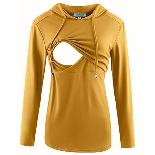 GINKANA Women's Nursing Hoodie Sweatshirt Long Sleeves Breastfeeding Maternity Tops Casual Clothes