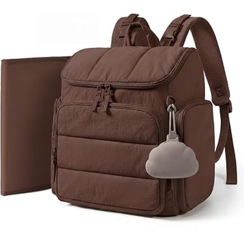 mommore Diaper Bag Backpack, Baby Bag with Waterproof Changing Pad and Stroller Straps for Toddler, Diaper Backpack for Mom Dads with Insulated Pockets & Pacifier Case, Baby Essential, Coffee