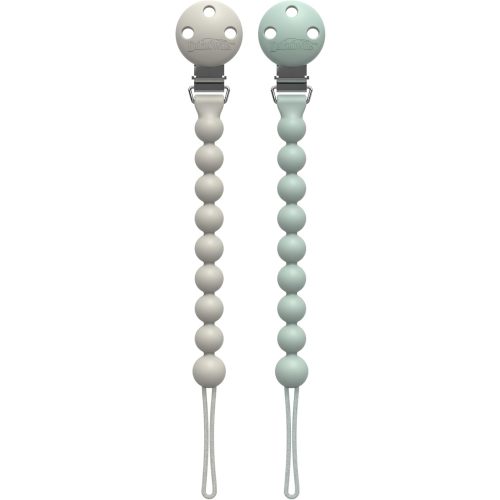 Dr. Brown's Silicone Pacifier Clips, Universal Fit Strap for Pacifiers, Green/Gray, BPA Free, 0-18 Months, 2-Pack