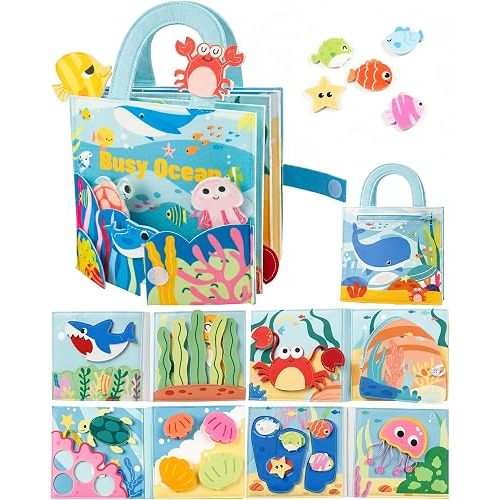 Montessori Busy Book, 8-Page Sensory Activity Toy, Sea Animals
