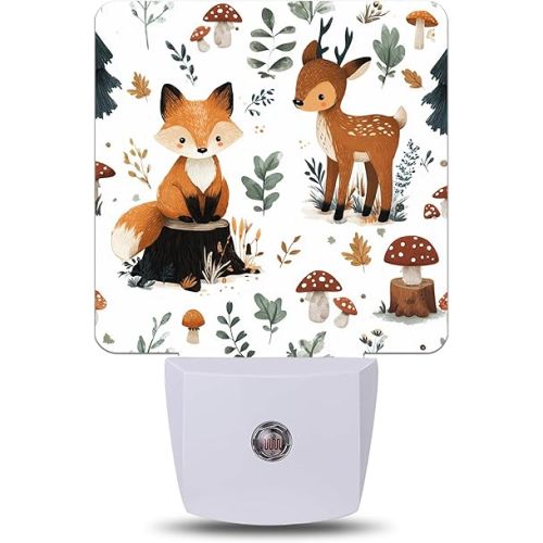 Woodland Animal Night Light,Fox Nightlight Lamp with Dusk to Dawn Sensor for Home Indoor Stairway Kitchen Corridor, Decorative Night Lights Plug Into Wall for Boys Girls Women Men Room Gifts