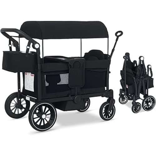TODEFULL Foldable Wagon Stroller for 2 Kids,Push/Pull Handle Stroller Wagon