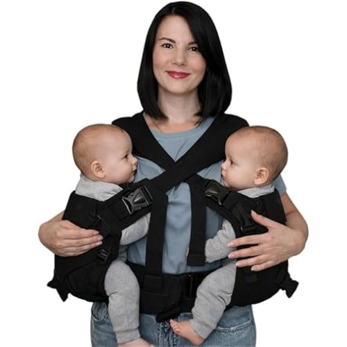 Twin Baby Carrier – 5-in-1 Double Baby Carrier for Twins | Ergonomic Cotton Infant Carrier for Newborns & Toddlers | Adjustable Waist, Lumbar Support, Front & Back Carry, Breathable & Machine Washable