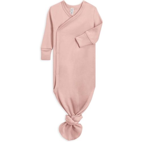 Colored Organics Baby 100% Organic Cotton Newborn Knotted Gown - Infant Indy Kimono Wrap Front Tie Knot with Mitten Cuffs