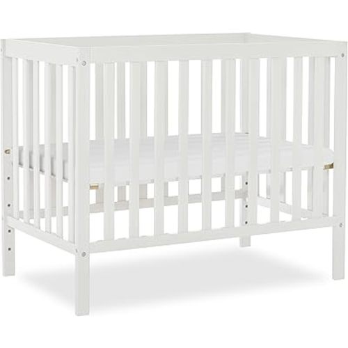 Dream On Me Edgewood 4-in-1 Convertible Mini Baby Crib in White GreenGuard Gold & BSA, Non-Toxic, Compact 40×25×33″ Design, Converts to Mini Daybed & Twin Bed (Rails to Buy) 1″ Mattress Pad