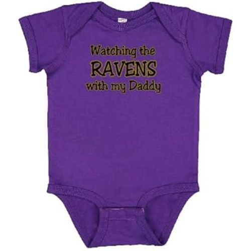 Curiositees Watching the Ravens with My Daddy Cute Baby Bodysuit Outfit - Purple