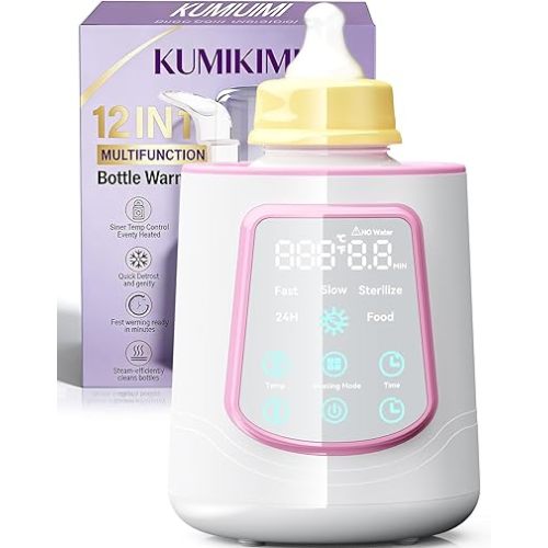 12 in 1 Fast Baby Bottle Warmer with Even Heating No Hot Spots, Night Mode, Sterili-zing,Constant Temp Milk Warmer for Breastmilk & Formula, Fits All Bottles Pink