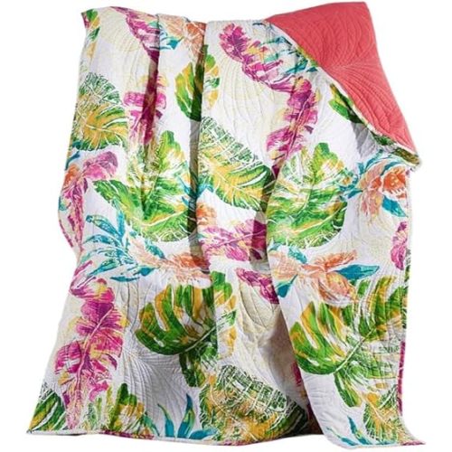 Greenland Home Tropics Reversible Cotton Quilted Throw Blanket, 50x60-inch, Coral