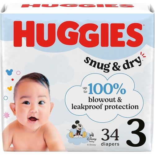 Huggies Size 3 Diapers, Snug & Dry Baby Diapers, Size 3 (16-28 lbs), 34 Count, Packaging May Vary