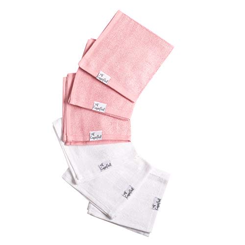 Copper Pearl 6 Ultra Soft Baby Bath Washcloths Premium Large Soft Darling (Pink/White) 11" x 11" Towels