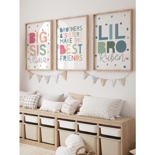 Brother and Sister Make Best Friends Prints, Sibling Prints, Shared Bedroom, Big Sis Lil Bro, Girls Bedroom, Boys Bedroom, Set of 3