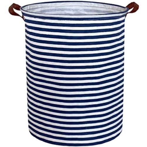 Essme Kids Laundry Hamper,Boys laundry basket,Collapsible Bule storage basket with Waterproof PE Coating,Canvas Fabric Nursery Hamper for Kids Room Decor,Gift,Baby Clothing.(Navy Blue stripes)