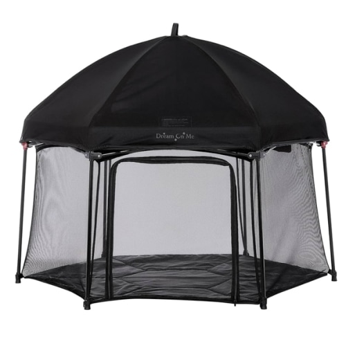 Dream On Me Onyx Playpen Set with Canopy, Baby Playpen, Portable and Lightweight, Playpen for Babies and Toddler, Black