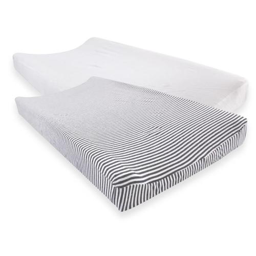 Baby Vision 2Pk Unisex Baby Organic Cotton Changing Pad Cover, White Heather Charcoal, One Size