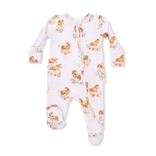 2-Way Zip Ruffle Footie, Pink Ponies
