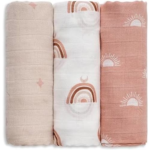 GLLQUEN BABY Receiving Blanket Boy Cotton Muslin Swaddle Blankets Girl Newborn Squares Breathable & Soft Thin Baby Blankets Cloths Double Absorbent Infant Swaddling Wrap - 3 Pack (Sun)