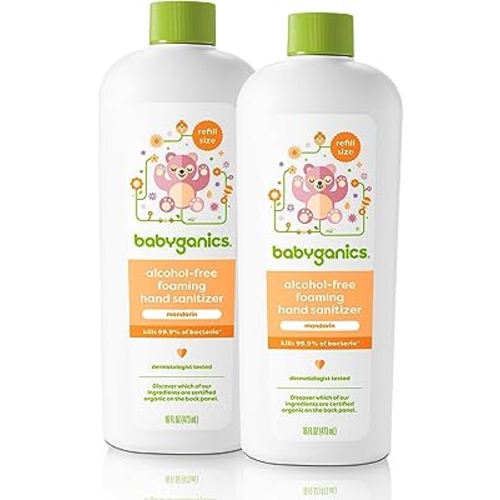 Babyganics Foaming Hand Sanitizer Refill, Alcohol Free, Mandarin, Kills 99.9% of Common Bacteria, Moisturizing, 16 Fl Oz (Pack of 2)