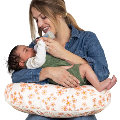 Boppy Nursing Pillow - Verified Safe Breastfeeding Pillow with Softer Fill for Comfortable Support, Machine Wash & Dry Cover, Non-Toxic Materials - Soft Pink Daisies