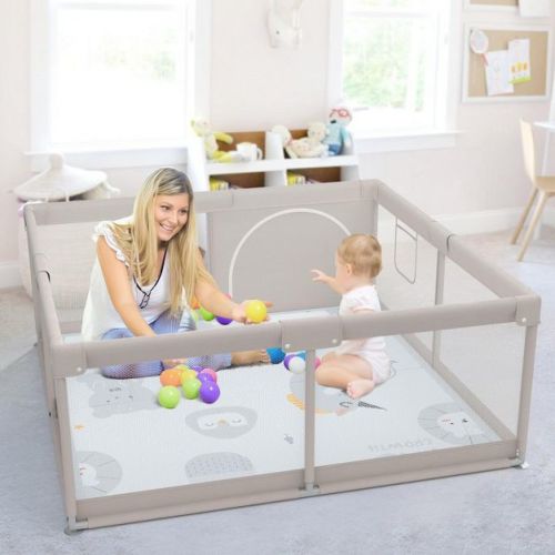Fodoss Baby Playpen with Mat, 47x47in Extra-Large Baby Play Yard for Toddlers, Indoor/Outdoor Safety Playpen with Non-Slip Base