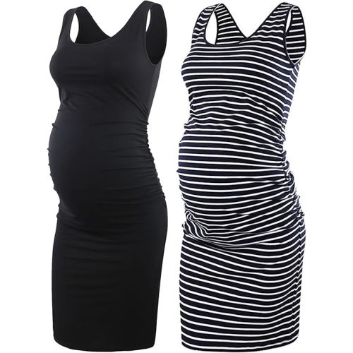 Liu & Qu Women's Maternity Sleeveless Tank Dresses Side Ruching Bodycon Dress for Daily Wearing or Baby Shower