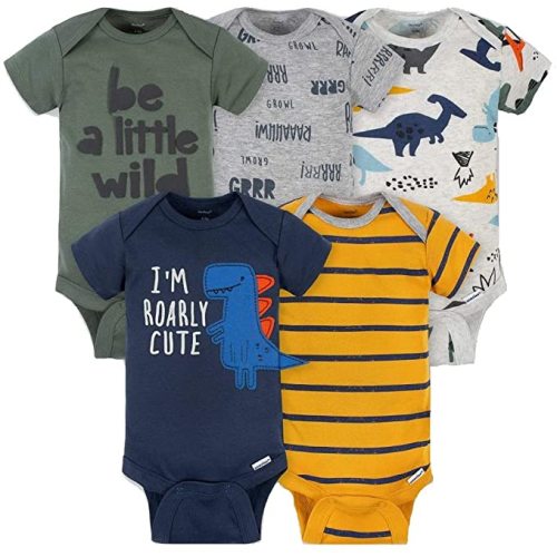 Gerber Baby Boys' 5-Pack Variety Onesies Bodysuits - 3-6 Months - Cute Dino
