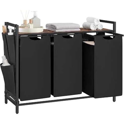 VASAGLE Laundry Hamper, 3 Pull-Out Bags, Shelf, 2 x 12.1 Gallons (46L)