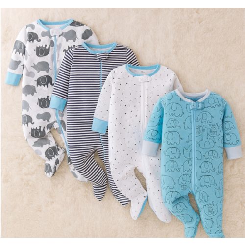 Baby Boys Pack of 4 Sleep and Play Footies
