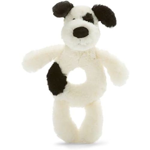 Jellycat Bashful Black and Cream Puppy Soft Plush Baby Toy Ring Rattle