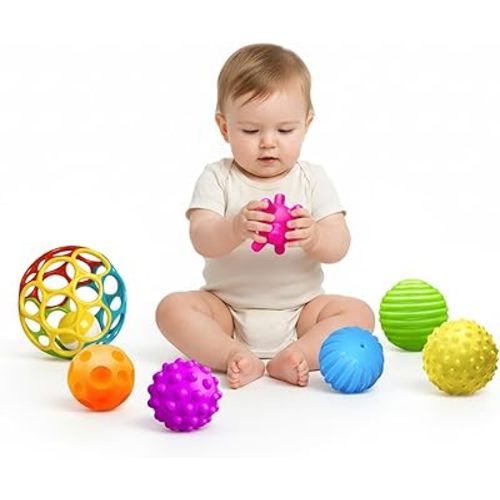 Baby Toys 6-12 Months, Sensory Textured Balls for Toddlers 1-3 Soft, Colorful Infant Rattle Teething Toys 3-6 Months Easy Grasp, Montessori Gift Sets 7-Pieces for Newborn Boys & Girls