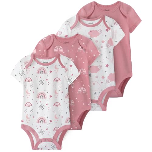 Baby Bodysuits Newborn 100% Cotton, Soft Short Sleeve Toddler Infant Cute Body Suits for Baby Boys Girls 4 Pack