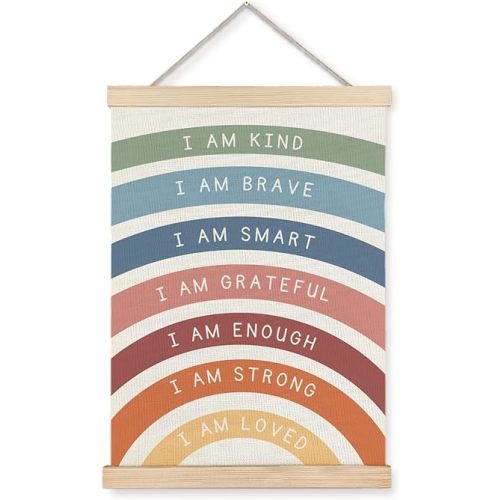 Supwhd Positive Affirmations Poster, I am Kind Brave Wall Art Poster, Boho Nursery Decor, Boho Rainbow Wall Art Decor for Kids Room Classroom Nursery Playroom, 12x16