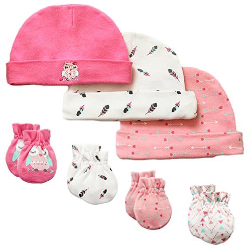 Baby Mittens Hats Set Newborn Caps Gloves and no scratch mittens for Infant,0-6 Months