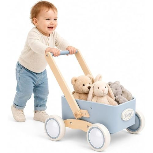 Joyreal 2-in-1 Wooden Baby Push Walker & Toddler Wagon for 6+ Months Babies