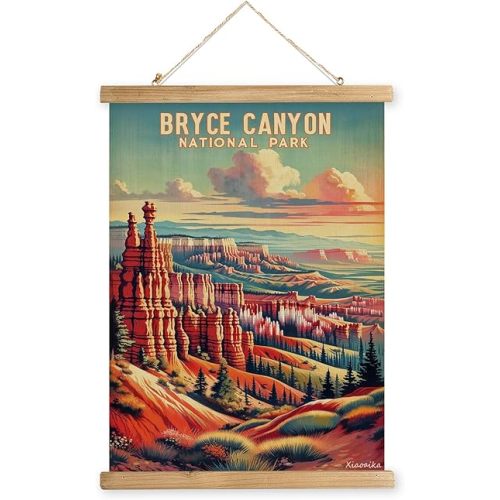 XIAOAIKA Vintage Bryce Canyon National Park Travel Poster with Wooden Scroll Frame – Holiday Decoration or Gift for Living Room, Bedroom, Office Wall Decor, Retro Art Print 16 x 23 Inches