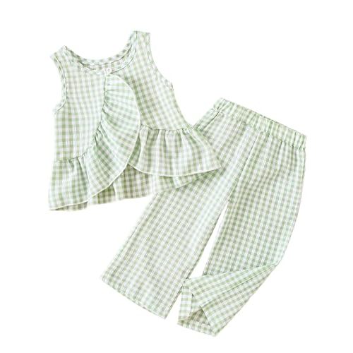 Weebaby Toddler Girl Clothes Infant Summer Outfits Baby Ruffle Tank Top Gingham Loose Pants Kid Baby Girls' Clothing