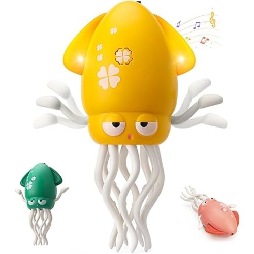 Interactive Dancing Octopus Baby Toy, Electric Crawling Tummy Time Toy,Rechargeable Music Sensory Toy Dancing Squid for Boys,Girls, Great Gifts for Birthday,Christmas(Yellow)