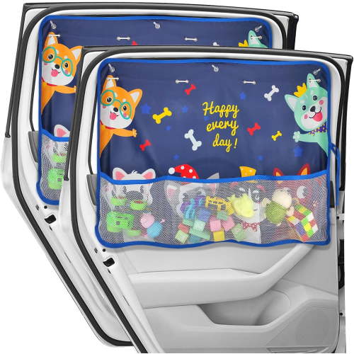 Car Sun Shade Side Window, 2 Pcs Blackout Car Window Shade for Baby Privacy with Storage Net Pockets Car Curtains 7 Suction Cups for Heat/UV Protection Sun Block Covers