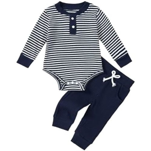 Newborn Baby Boy Clothes Ribbed Knit Long Sleeve Romper and Pants Set Fall Winter Baby Boy Outfits