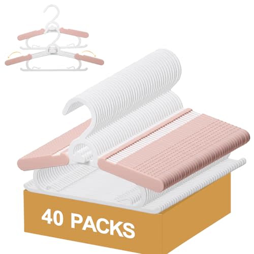 40 Pack Baby Clothes Hangers, 11-15" Adjustable Non-Slip Thickened Kid Hangers for Nursery Closet Toddlers Infant Children to Teenager (Pink)