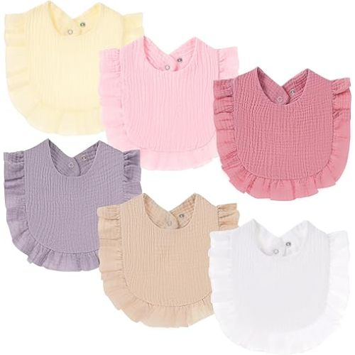 Oiomniv Muslin Baby Bibs, 6-Pack Bandana Drool Bibs Soft Cotton Adjustable Unisex Newborn, Toddler for Drooling Teething