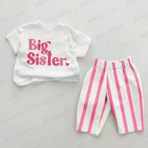 BIG SISTER Baby Pink Vertical Striped 2-piece Set