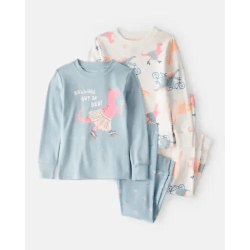 Toddler Girl Dinosaur Print 100% Cotton Long-Sleeve 4-Piece Pajamas - Blue/White | Carter's